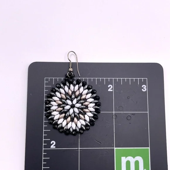 Czech Glass Bead Stitched Medallion Beaded Pierced Earrings - Picture 3 of 8